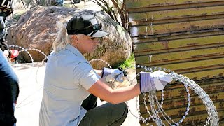 ‘Border Vets’ install razor wire at USMexico border wall in Jacumba [upl. by Notlrahc239]