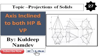 27 Projection of Solids  Projection of Hexagonal Pyramid  Projection of solids engineering drawin [upl. by Adnimra670]