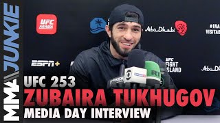 Zubaira Tukhugov sad without Khabibs father present  UFC 253 prefight interview [upl. by Hayott]