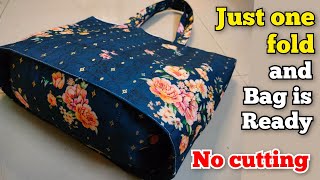 No Cutting  Just one fold and bag is ready shopping bag cutting and stitching DIY tote bag purse [upl. by Shelbi]