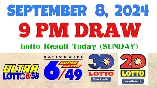 Lotto Result Today 9pm draw September 8 2024 658 649 Swertres Ez2 PCSO [upl. by Burbank]