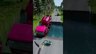 Mixer trucks vs massive water pit 9  carsvswaterpit doubleflatbedtrailertruckvsspeedbumps [upl. by Latsyrc]