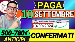 Inps PAGA 10 SETTEMBRE ➜ ANTICIPO DATE PAGAMENTI ADI ASSEGNO UNICO PENSIONI 730 NASPI BONUS 780€ SFL [upl. by Barnabe]