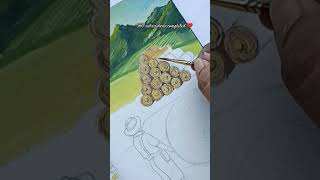 Autumn Haystacks painting 🎨 gouache shorts art viralvideo fashion love [upl. by Napas]