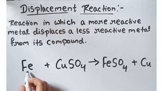 Displacement reaction class 10 chemical reaction and equation [upl. by Ayala]