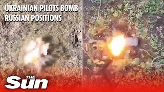 Ukrainian pilots drop bombs on unaware Russian soldiers [upl. by Omocaig]