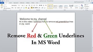 How To Remove Red amp Green Underlines In MS Word [upl. by Om]