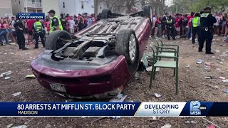 Mifflin Street block party mayhem Dozens arrested cars damaged officer injured [upl. by Hannavas]