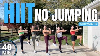 40 MIN No Jumping Full Body CARDIO HIIT  Low Impact Workout with Weights [upl. by Rosmunda]