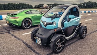 MercedesAMG GT R in REVERSE vs Renault Twizy  Drag Races  Top Gear [upl. by Llevol308]