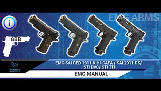 EMG Arms SAI RED 1911 amp HiCapa SAI 2011 DS STI DVC 3 Gun TTI Combat Master GBB Pistol Manual [upl. by Llehsor]