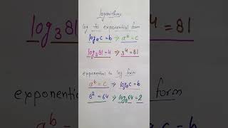 waitforend Logarithm to exponential form and exponent to logarithm form maths log viralvideo [upl. by Anival]