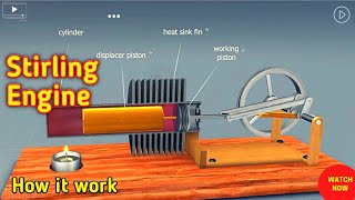 Gamma Stirling Engine Animation amp How it Works [upl. by Ecyarg]