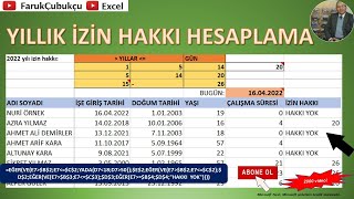 EXCEL YILLIK İZİN HAKKI HESAPLAMA [upl. by Hertberg576]