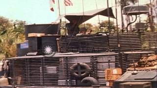 40 mm guns mounted in turret of a Monitor are fired at Viet Cong bunker positionsHD Stock Footage [upl. by Keen]