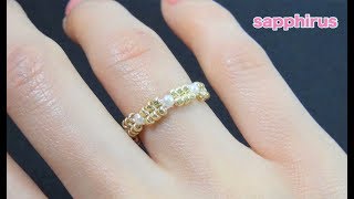 【ハンドメイド】丸小ビーズとパールで編むリングの作り方 Super easy beading How to make a ring with seed beads and pearls [upl. by Cummins]