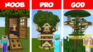 Minecraft NOOB vs PRO vs GOD Jungle Tree House Build Challenge in Minecraft  Animation [upl. by Dewitt]