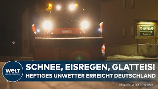 WETTER Starke Schneefälle und extremes Glatteis in Deutschland Bahn und Flugverkehr gestört [upl. by Maiah]