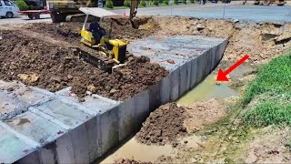 Filling Soil Into The Pit To Protect The Drainage Reinforced Concrete Pipe System Falling [upl. by Ahsienor]