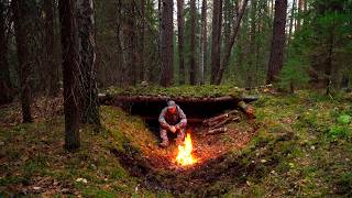 HOW TO SURVIVE A COLD NIGHT IN THE FOREST BUILDING A SECRET LOG SHELTER BUSHCRAFT [upl. by Nothgierc125]